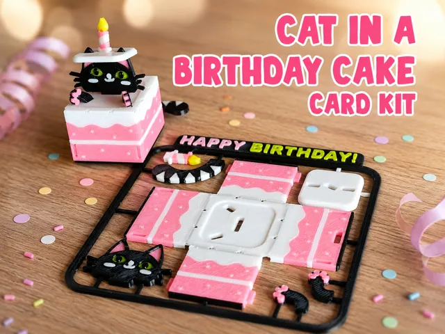 Cat in a Birthday Cake Kit Card