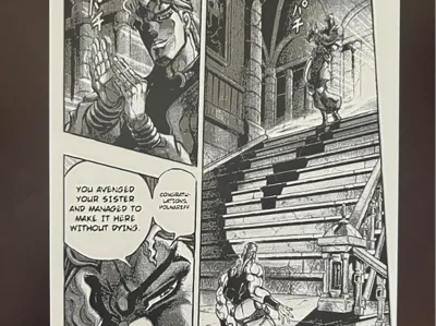 Dio on top of staircase talking to Polnareff