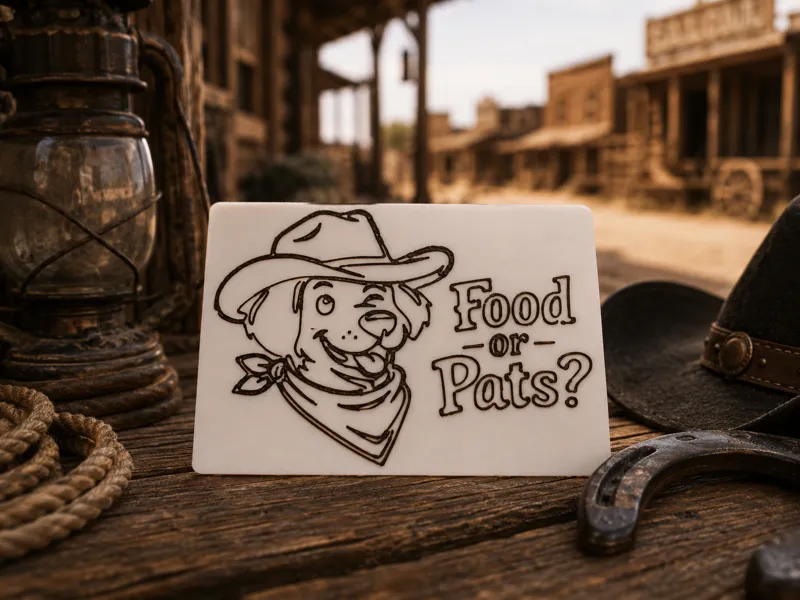 Food or Pats? — Cowboy Dog Sign fast 2d easy