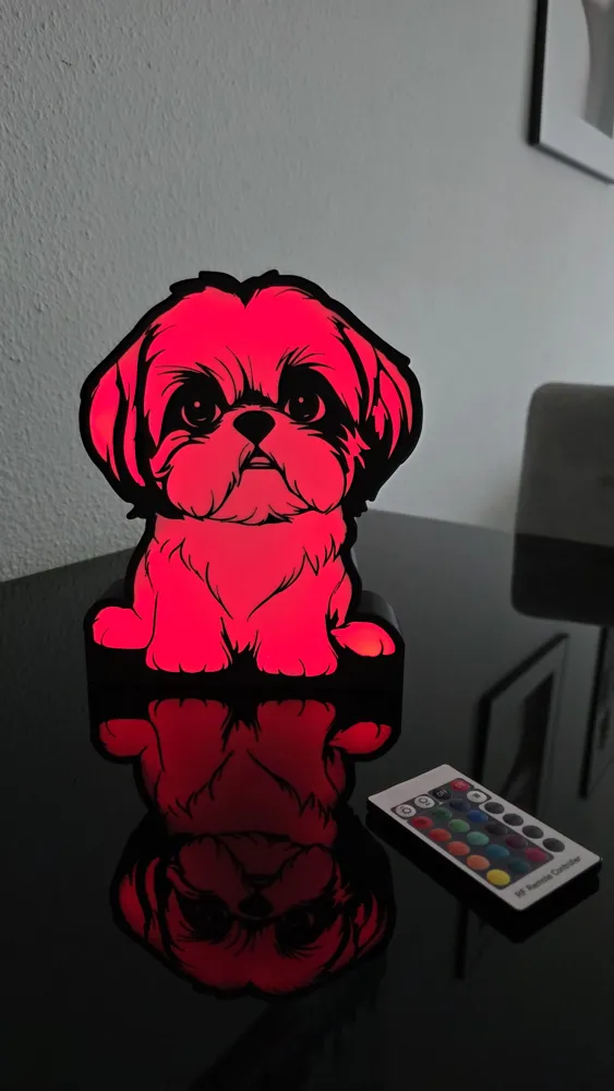 Shih Tzu Resin LED Table Lamp – Handcrafted Pet-Themed Night Light, Warm Glow, Stained Glass Style, 8 Inch, Gift For Dog Lovers