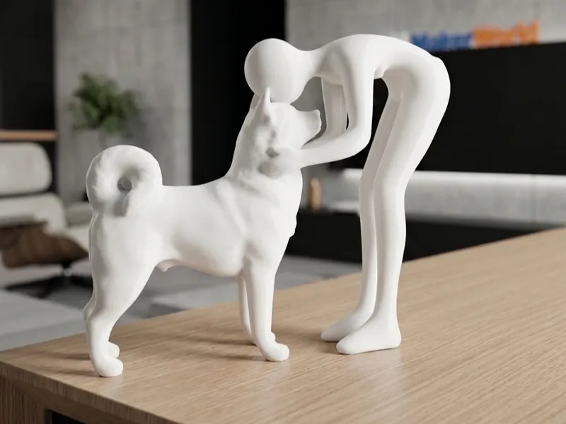 Scultura Cane Akita Inu e Uomo - Design Moderno 