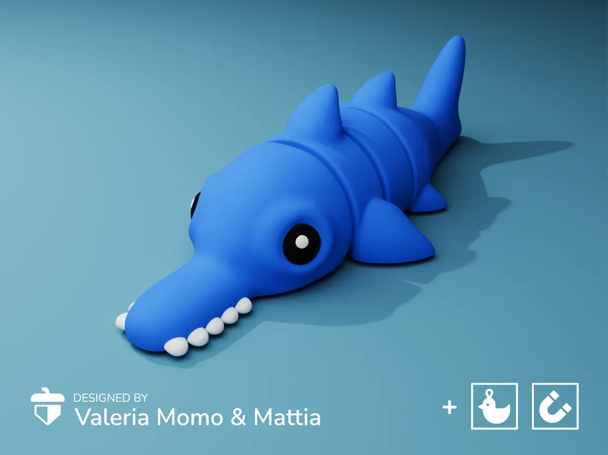 Cute Flexi Shark Sawfish (Toy, Keychain & Magnet) by Valeria Momo & Mattia MakerWorld: Download Free 3D Models - 3D model önizlemesi