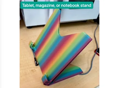 Tablet (iPad), magazine, notebook, paper stand