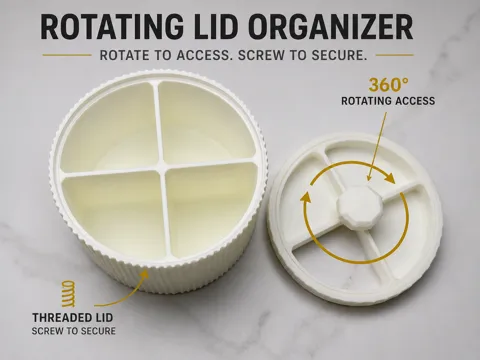 Organizador: Rotating Lid Organizer Box – 4 Compartments — referencia de MakerWorld