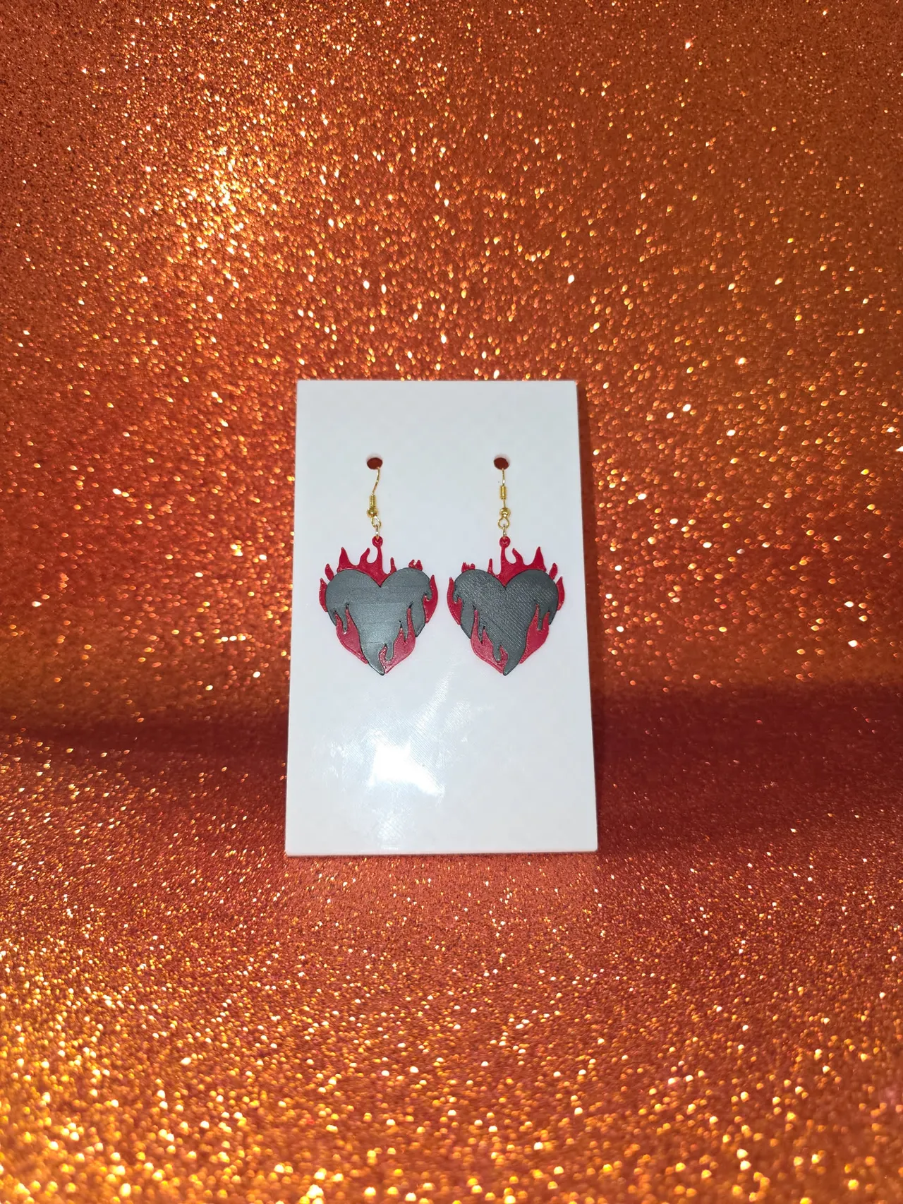 Burning heart earrings view 2