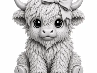 Wooly Farm Cow Sitting with Bow