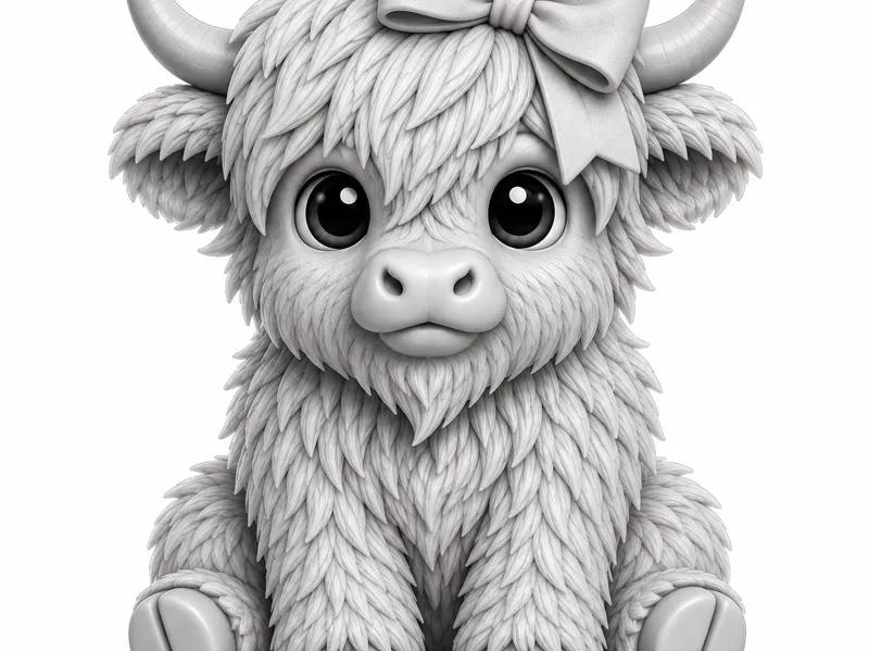 Wooly Farm Cow Sitting with Bow