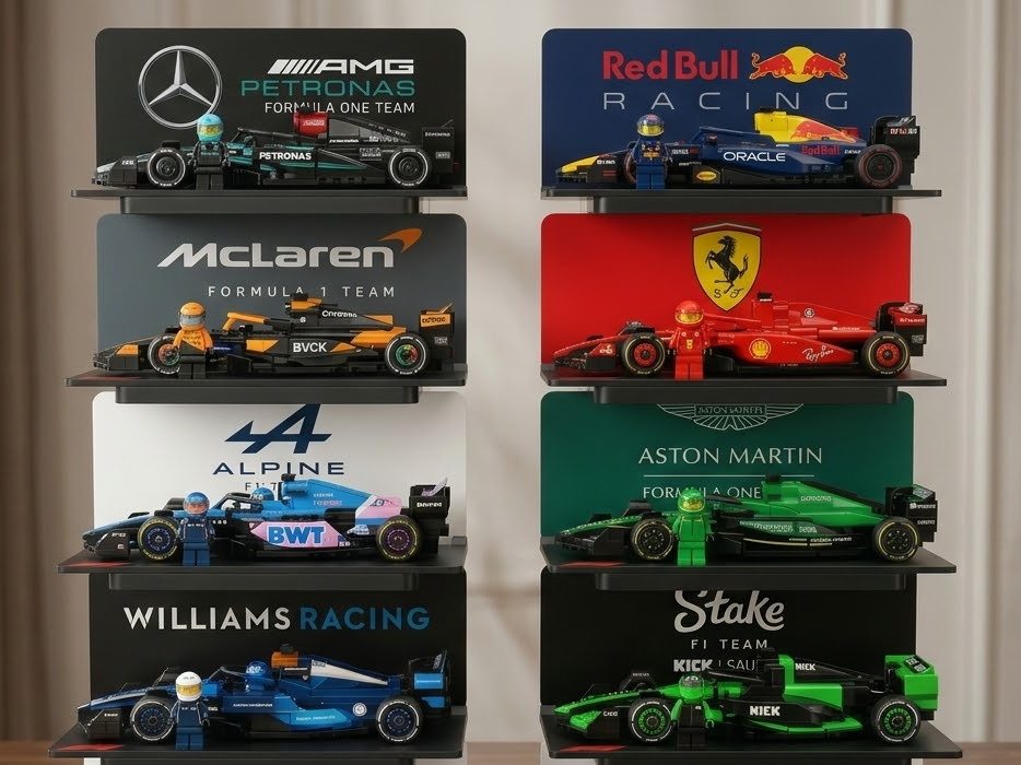 F1 Speed Champions stands with all 14 team logos