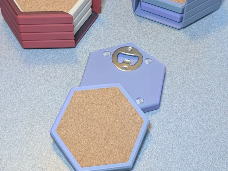Hex Coaster with Bottle Opener & Cap Catch