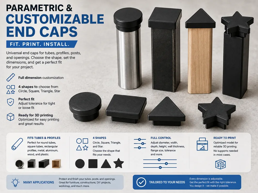 Tapa o cubierta: Parametric Pipe & Profile End Cap. Referencia del modelo original.