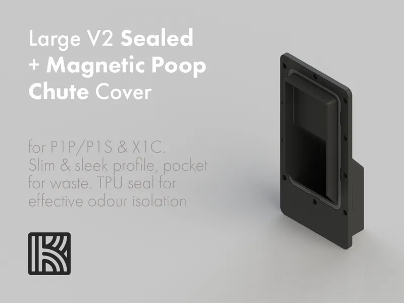 Sealed + Magnetic Poop Chute Cover V2, P1P/S & X1C