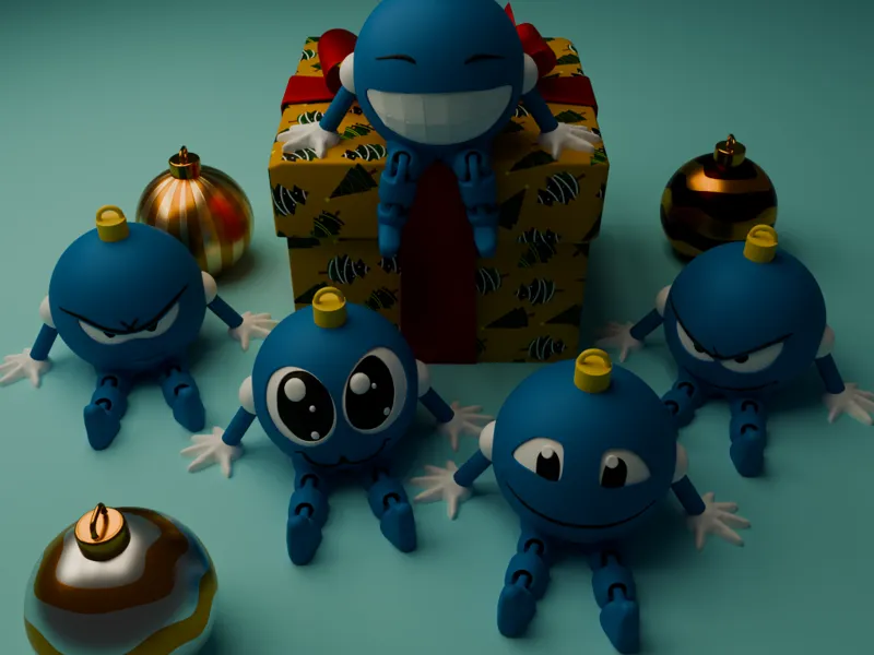 Articulated Christmas Balls | Blue face emoji