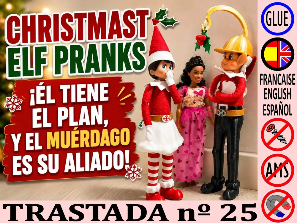 Modelo para impresión 3D: Elf Pranks – Broma Diaria #25 - Beso bajo muérdago. Referencia del modelo original.