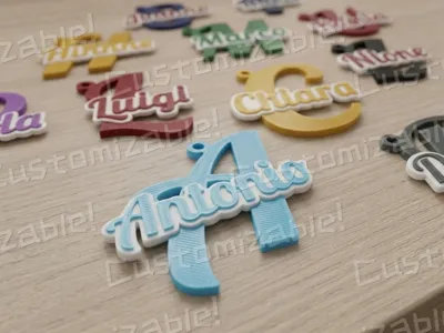 Customizable Initial + Name Keychain 