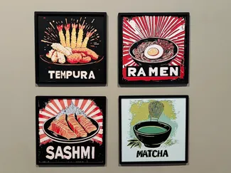 原创复古和风料理装饰画