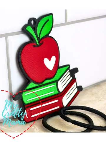 Accesorio para sujetar ligas de cabello: School teacher Apple and books hair tie keychain — vista de referencia 2