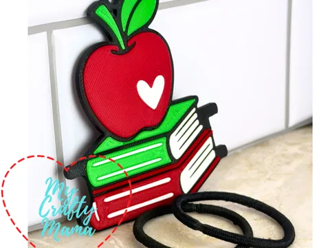 Accesorio para sujetar ligas de cabello: School teacher Apple and books hair tie keychain — referencia de MakerWorld