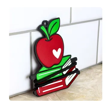 Accesorio para sujetar ligas de cabello: School teacher Apple and books hair tie keychain — vista de referencia 3