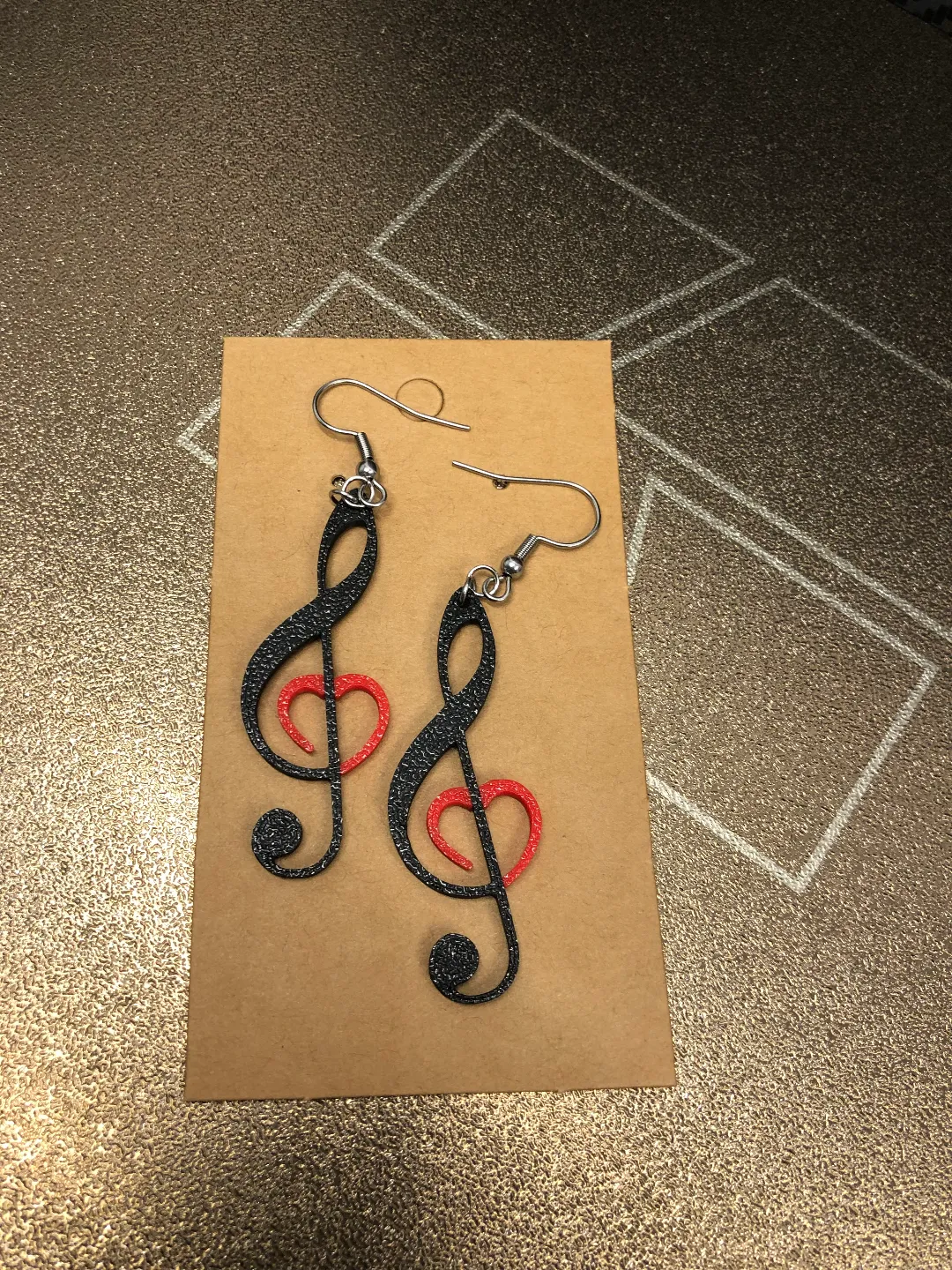 Treble clef of love earrings, AMS, 0.4 mm nozzle view 2