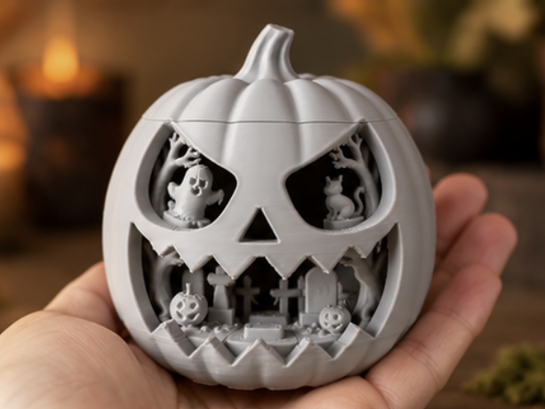 Halloween Pumpkin Diorama – Spooky Graveyard Deco - 1
