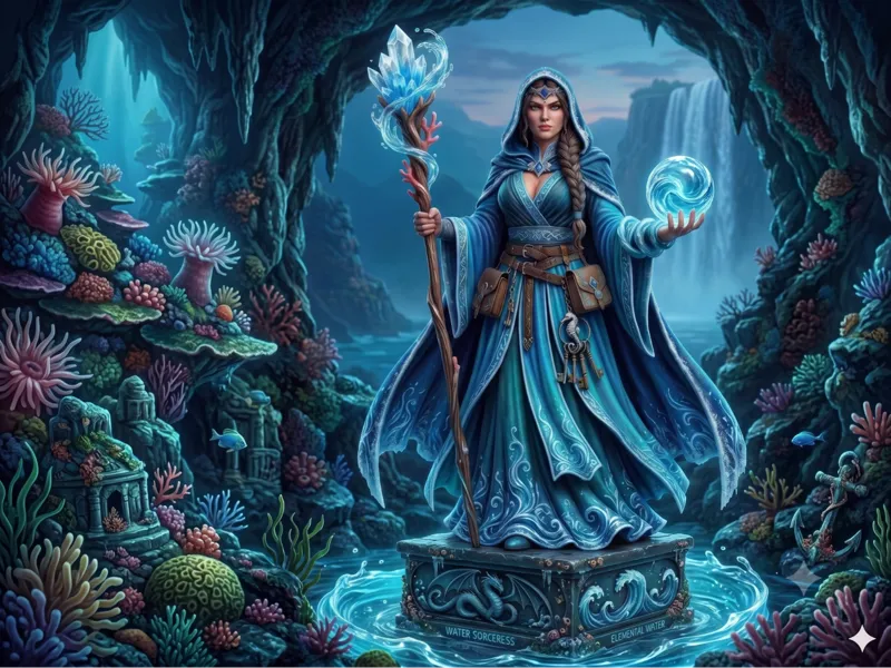 Standing Water Sorceress with Crystal Staff
