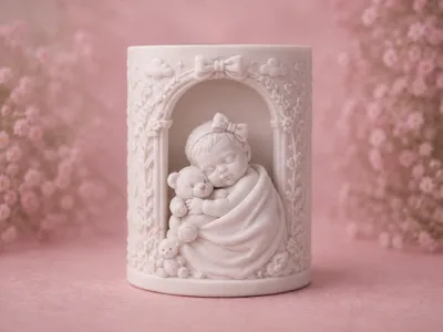 Sleeping Baby & Teddy Bear Tea Light Holder