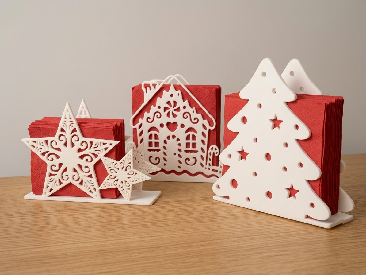 Christmas napkins holder – Tree, House & Stars — STL Grátis | 3DFinder
