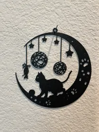 Déco murale : chat sur la lune et pelote de laine — photo 1
