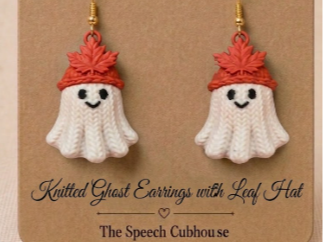 Knitted Ghost Earrings with Leaf Hat - 1