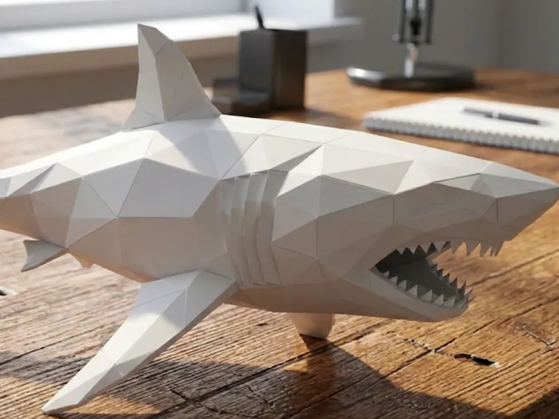 Geometric Low-Poly Shark Sculpture