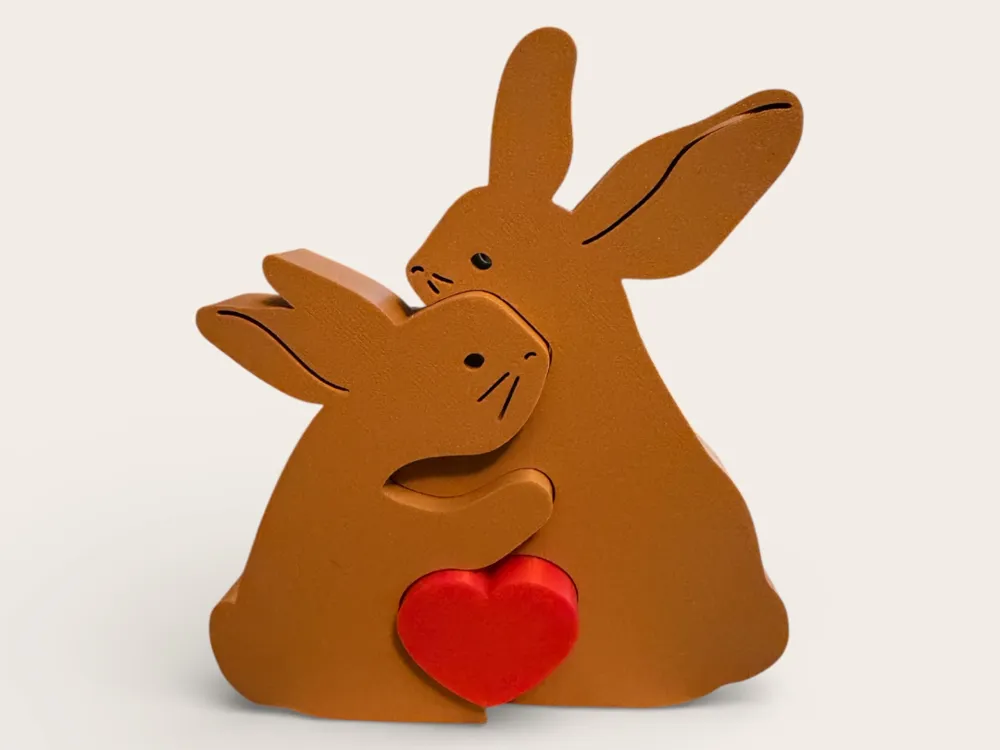 Rabbit couple with heart - Free 3D Print Model - MakerWorld
