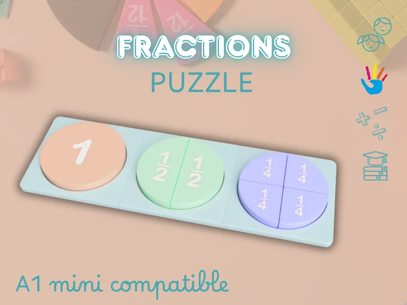 Fraction Puzzle (A1 Mini | Autism-Friendly Colors)