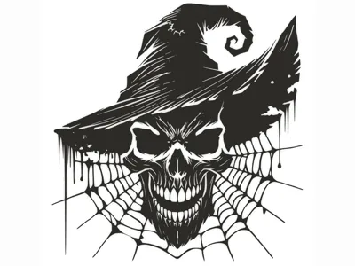 Witch skull cobweb horror Wall Art