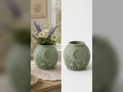 Jarrón decorativo: Forest Crescent Moon Vase — referencia de MakerWorld