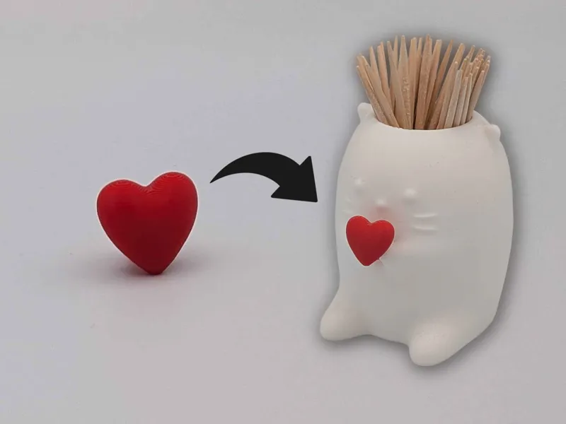 Valentine's Heart for Q-Tip/Toothpick Holder Cat