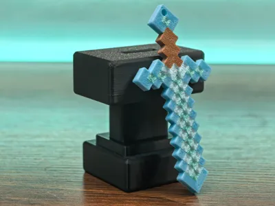 [MC Sword in the Stone] Mechanical Switch Fidget Anvil + Glow Diamond Sword Keychain