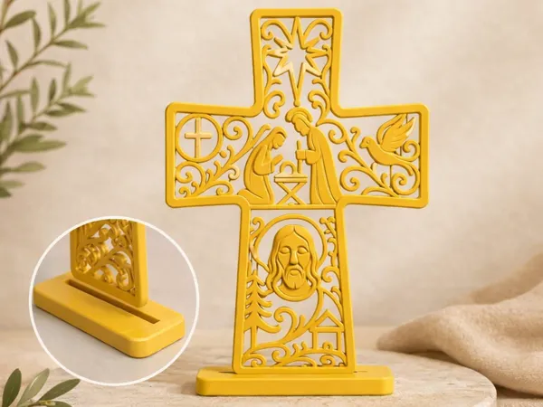Croix décorative religieuse de Jésus avec socle emboîtable