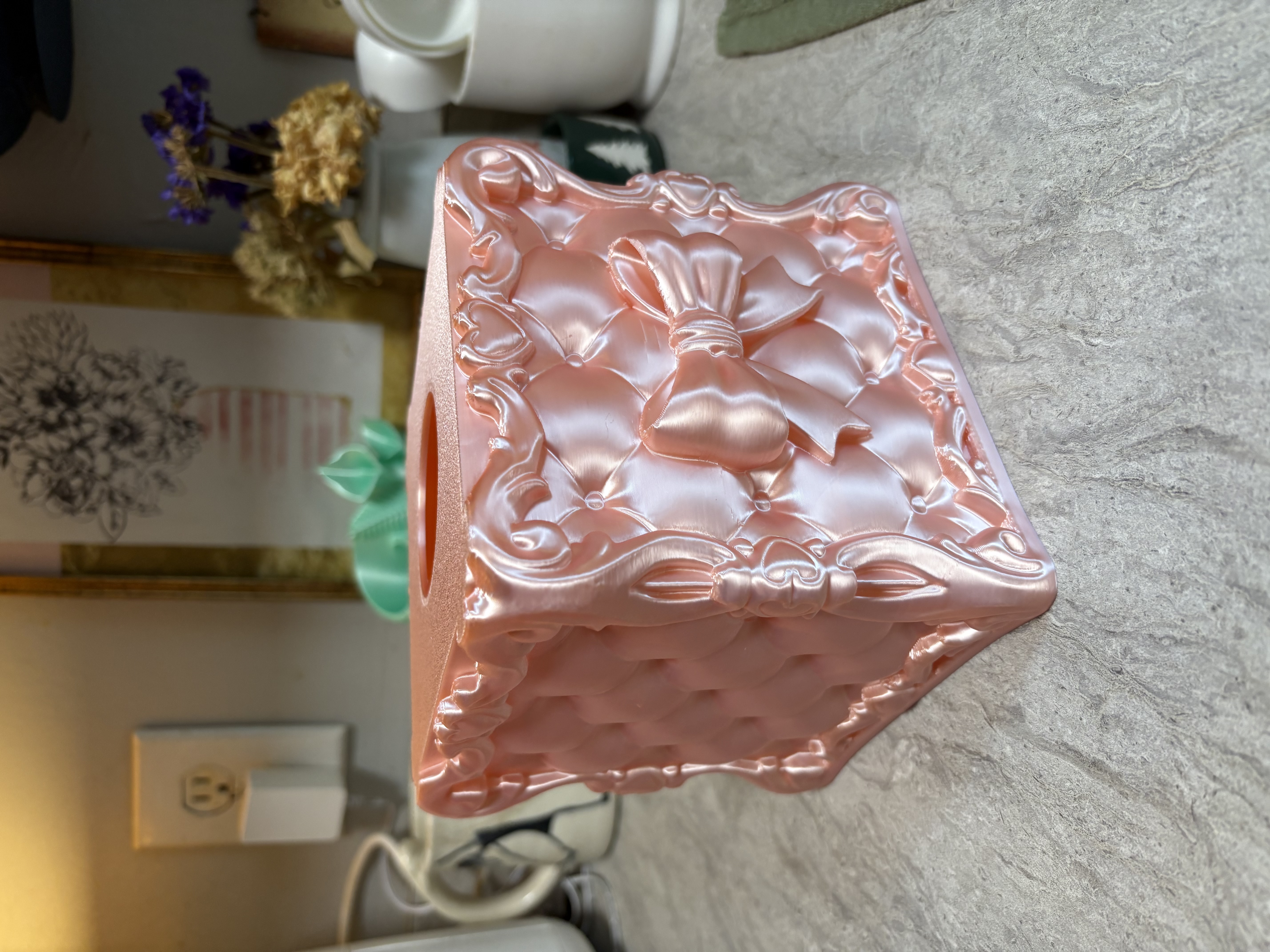 Vintage Rococo Tufted Bow Tissue Box Cover - 1
