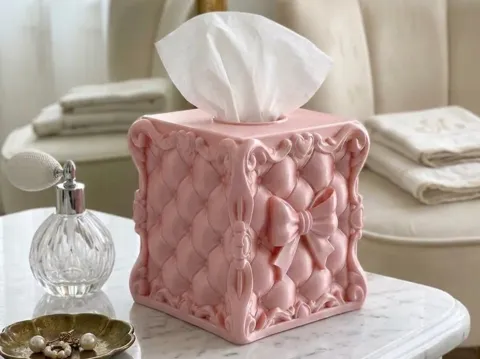 Caja o estuche: Vintage Rococo Tufted Bow Tissue Box Cover — referencia de MakerWorld