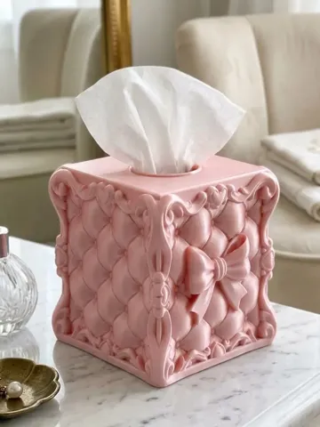 Caja o estuche: Vintage Rococo Tufted Bow Tissue Box Cover — vista de referencia 2
