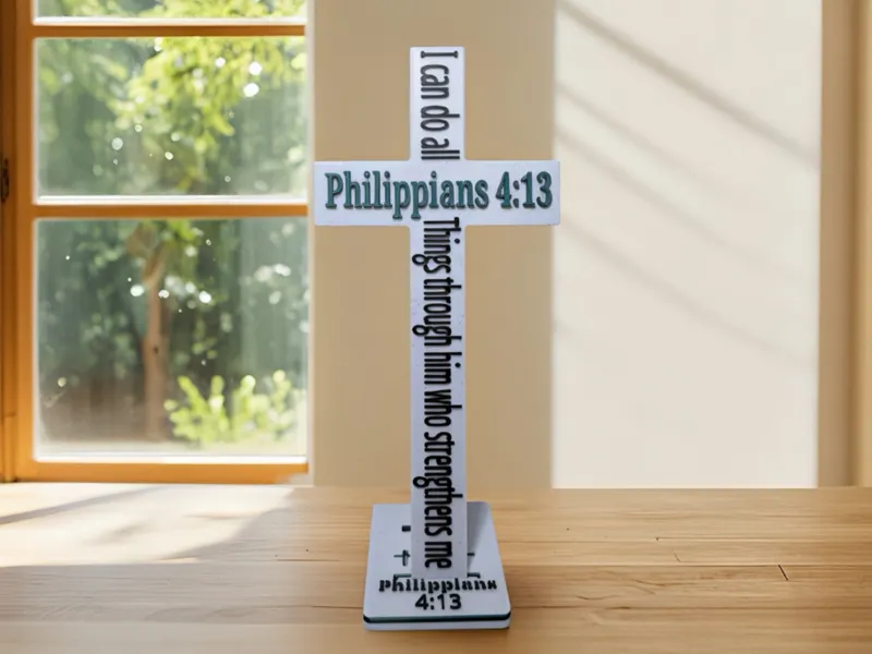 Philippians 4:13 Cross with Display Stand