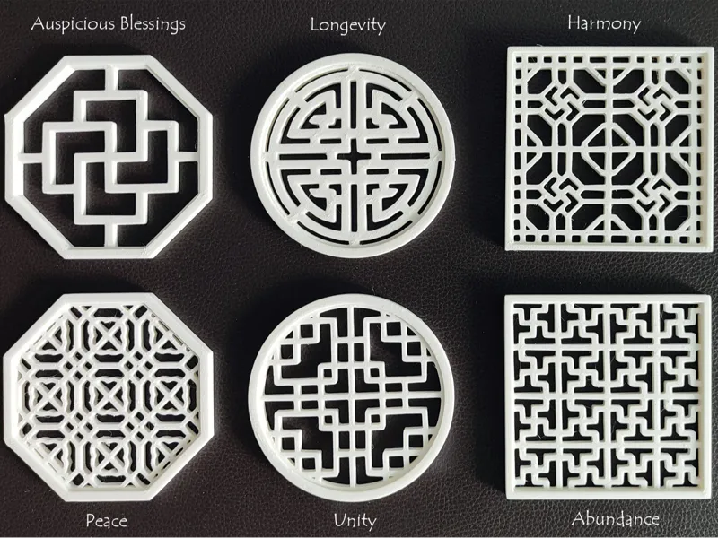 Traditional Oriental Window Pattern Coasters Set