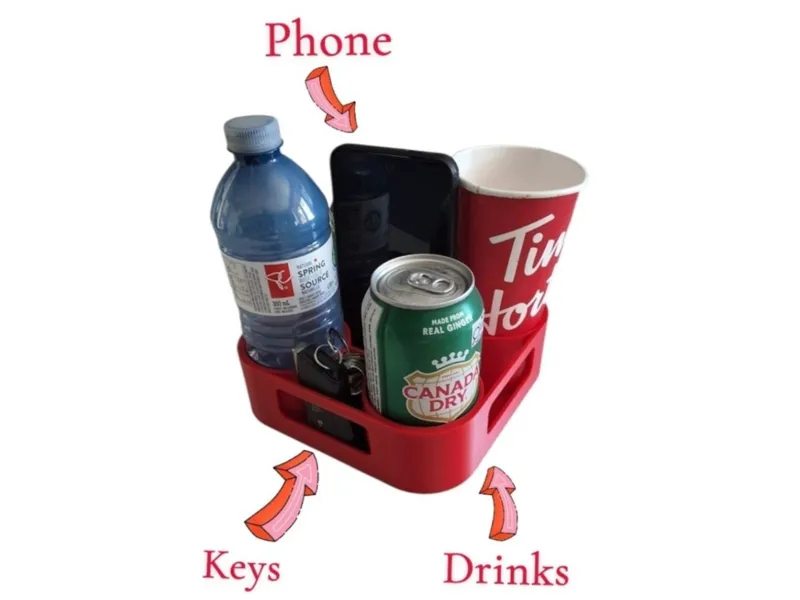 Multi-cup holder with extra slots for Phone & Keys