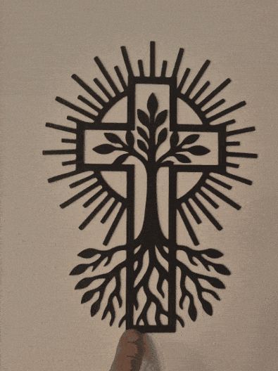Olive Branch Cross – Line Art 3D Model