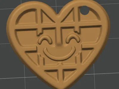 Happy Waffel keychain projected by 6yo daughter 