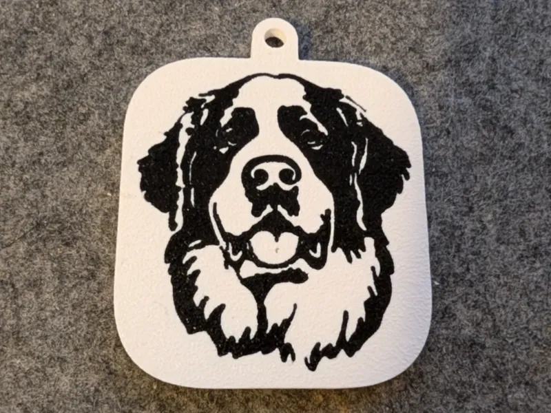 Saint Bernard Dog Face Keychain Black & White
