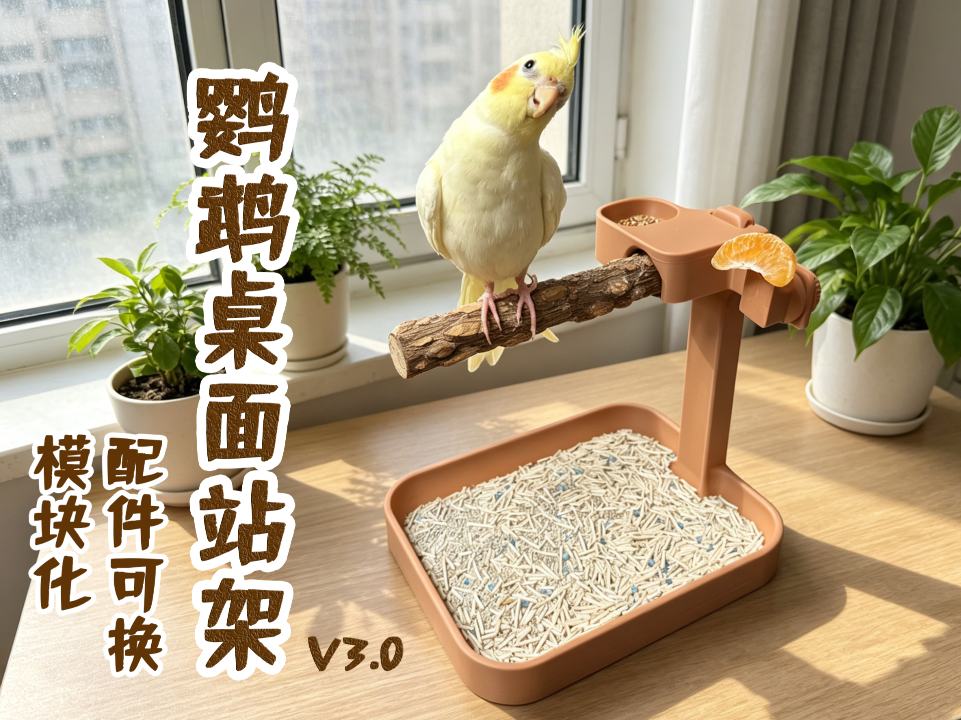 Miniatura 1 do modelo 3D 鹦鹉桌面站架V3|模块化/站杆/休息