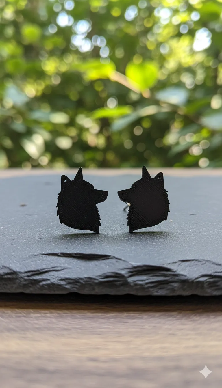Minimalist Wolf Silhouette Earrings view 2