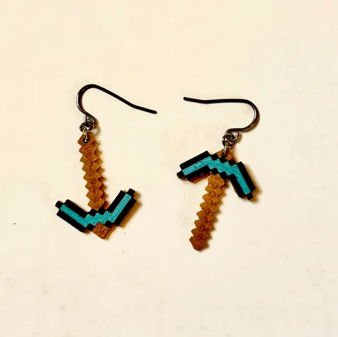 Minecraft Pickaxe Keychain or Earrings view 4
