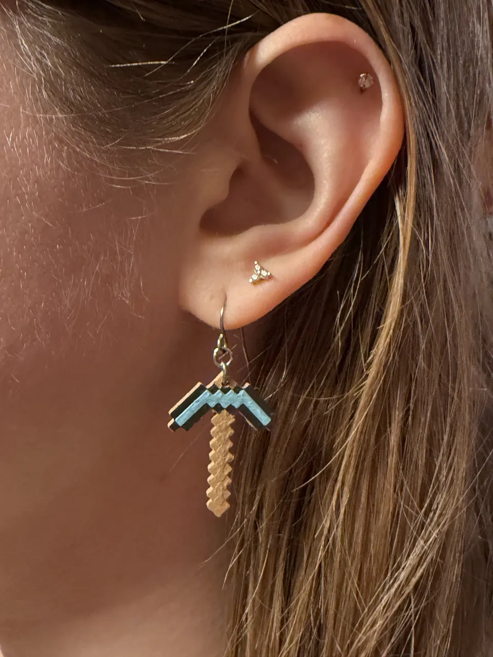 Minecraft Pickaxe Keychain or Earrings view 2